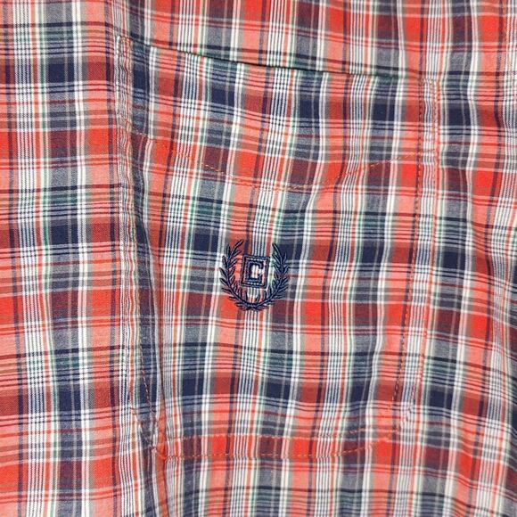 Chaps Easy Care navy reddish orange plaid button down shirt Sz L - Picture 2 of 4